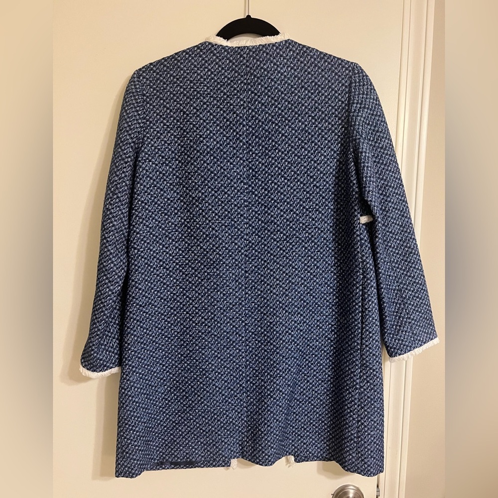 NWT J. McLaughlin Blue White Fringe Trim Tweed Francis Jacket, Size XS - Picture 5 of 5